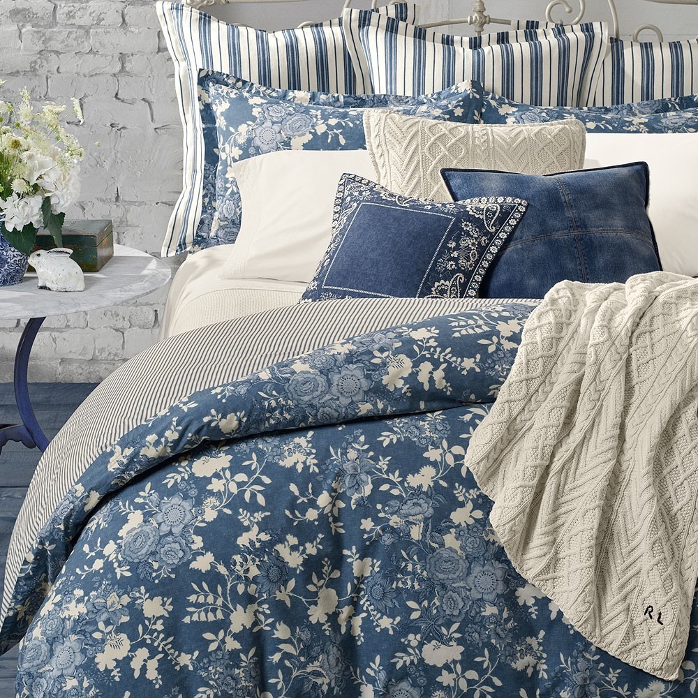 Ralph Lauren Indigo Cottage Cotton Percale Floral King Comforter